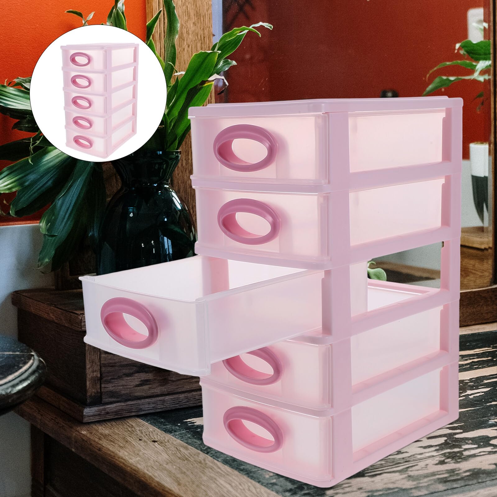 Organizer da Scrivania 5 Cassetti in Plastica PP Rosa Cassettiera Portaoggetti per Trucco e Cancelleria Soluzione Salvaspazio per Ufficio Camera e Cucina