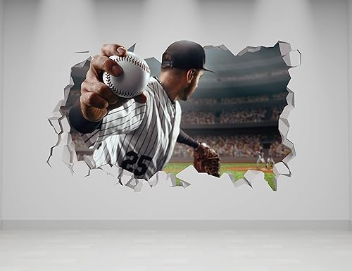 Miniatura 3 de Calcomanía de pared de béisbol  Decoración de lanzamiento rápido  Decoración de pasillo deportivo  Decoración de habitación de niños de las Grandes