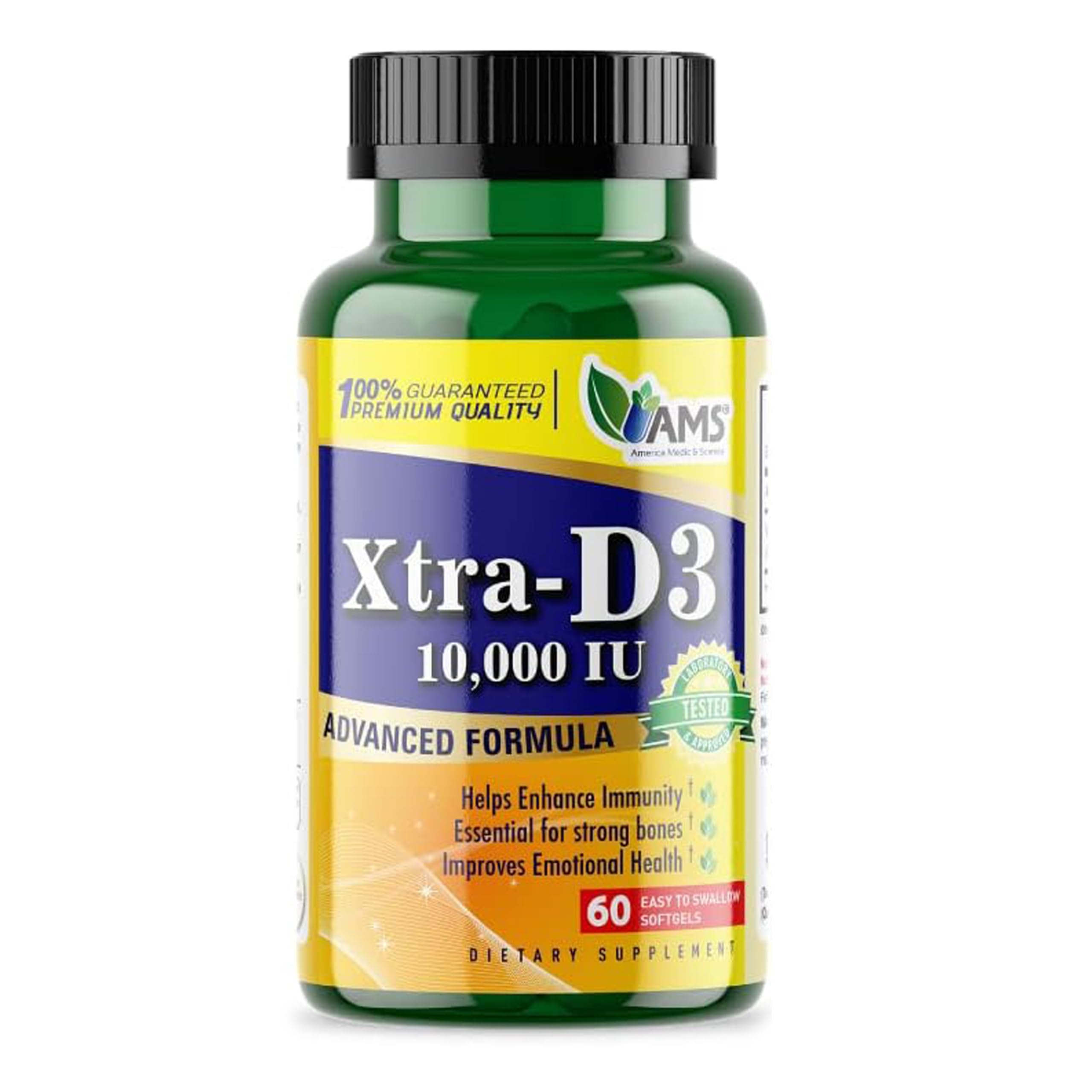 America Medic & Science Xtra D3 Vitamin D3 10,000 IU (250 mcg) Cholecalciferol Supplement, 60 Softgels 1 Count (Pack of 60)