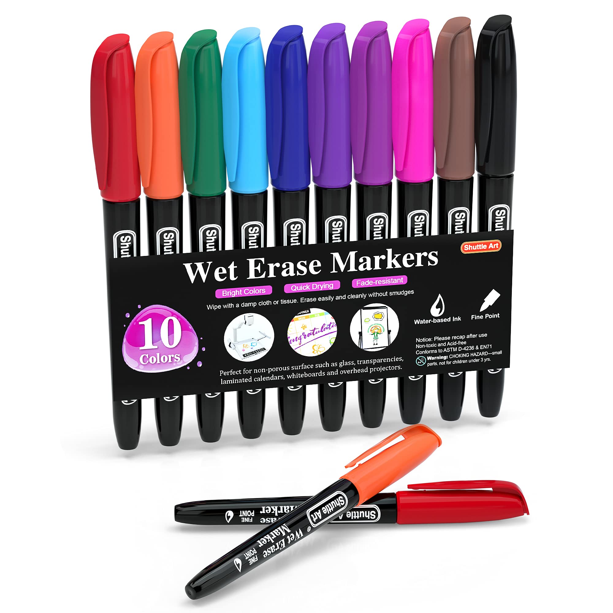 Buy Wet Erase Markers, Shuttle Art 10 Colors 1mm Fine Tip SmudgeFree