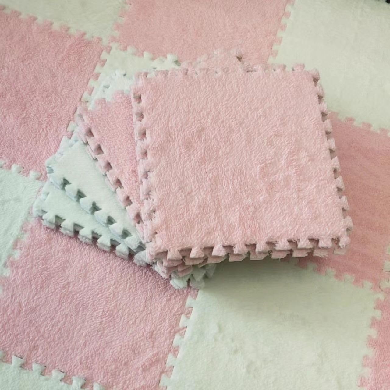 Plüsch-Schaumstoff-Bodenmatte, DIY-Puzzle-Teppich, 30 x 30 x 1 cm, weiche Spielmatten, Schlafzimmer-Krabbelmatten, rutschfest, ineinandergreifender Teppich, Teppich (30 Stück, Rosa)