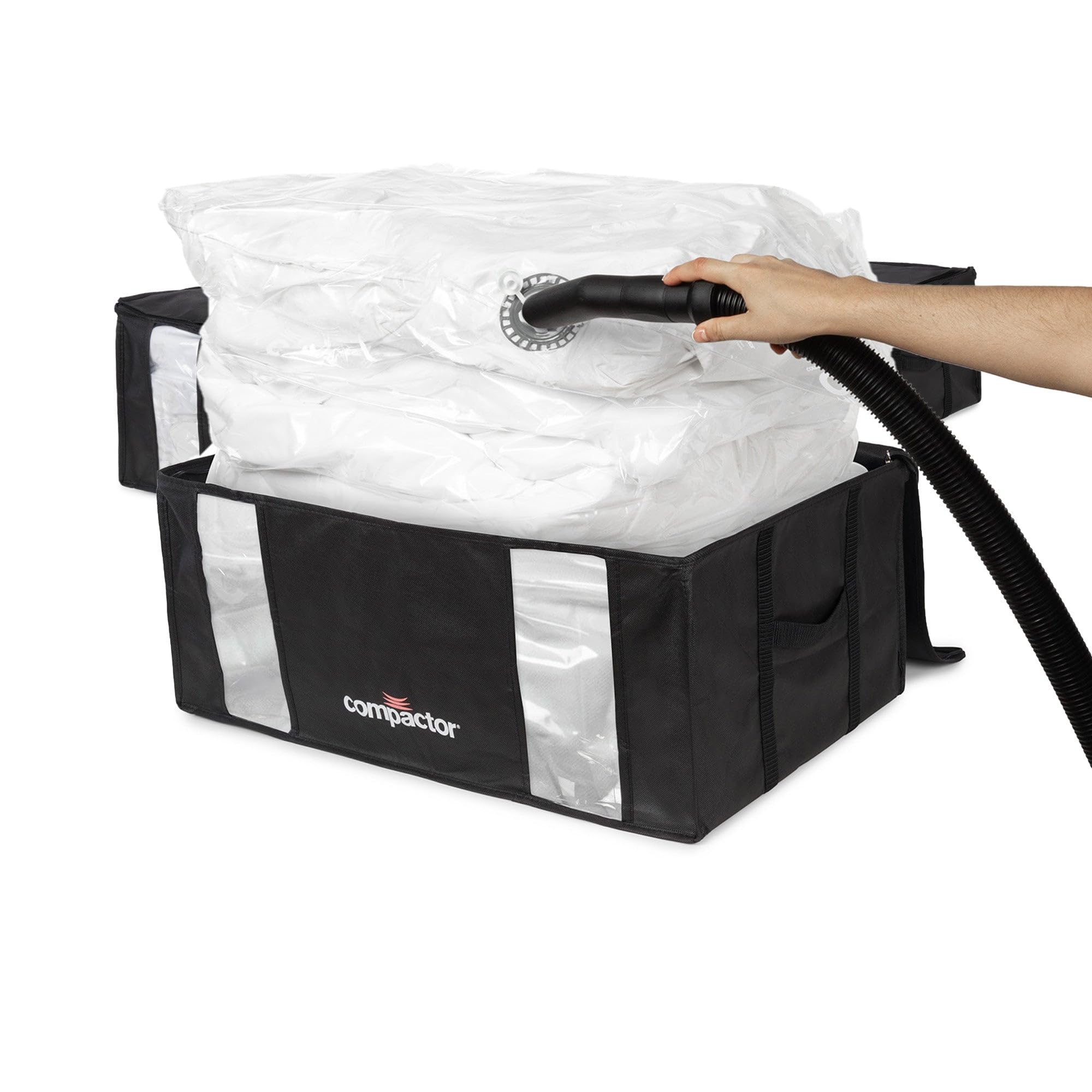 Compactor - Cajas almacenaje al vacío ropa, edredones, nórdicos, almohadas. Pack 3 Talla XXL. Organizador armario con bolsa al vacío ropa integrada, compresión con aspiradora. Ahorra espacio. Negro