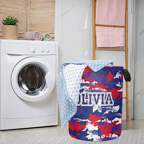 Miniatura 3 de Cesta de lavandería redonda personalizada plegable para almacenamiento de ropa, cesta de lavandería grande impermeable con nombre personalizado para