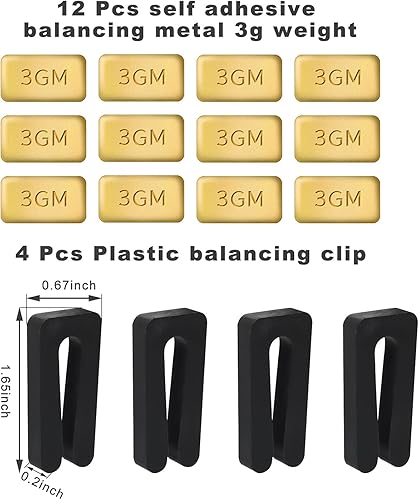 Miniatura 2 de AIEX Juego de 4 juegos de equilibrio de aspas para ventilador de techo, incluye 12 bloques dorados autoadhesivos de metal 3G y 4 clips de equilibrio