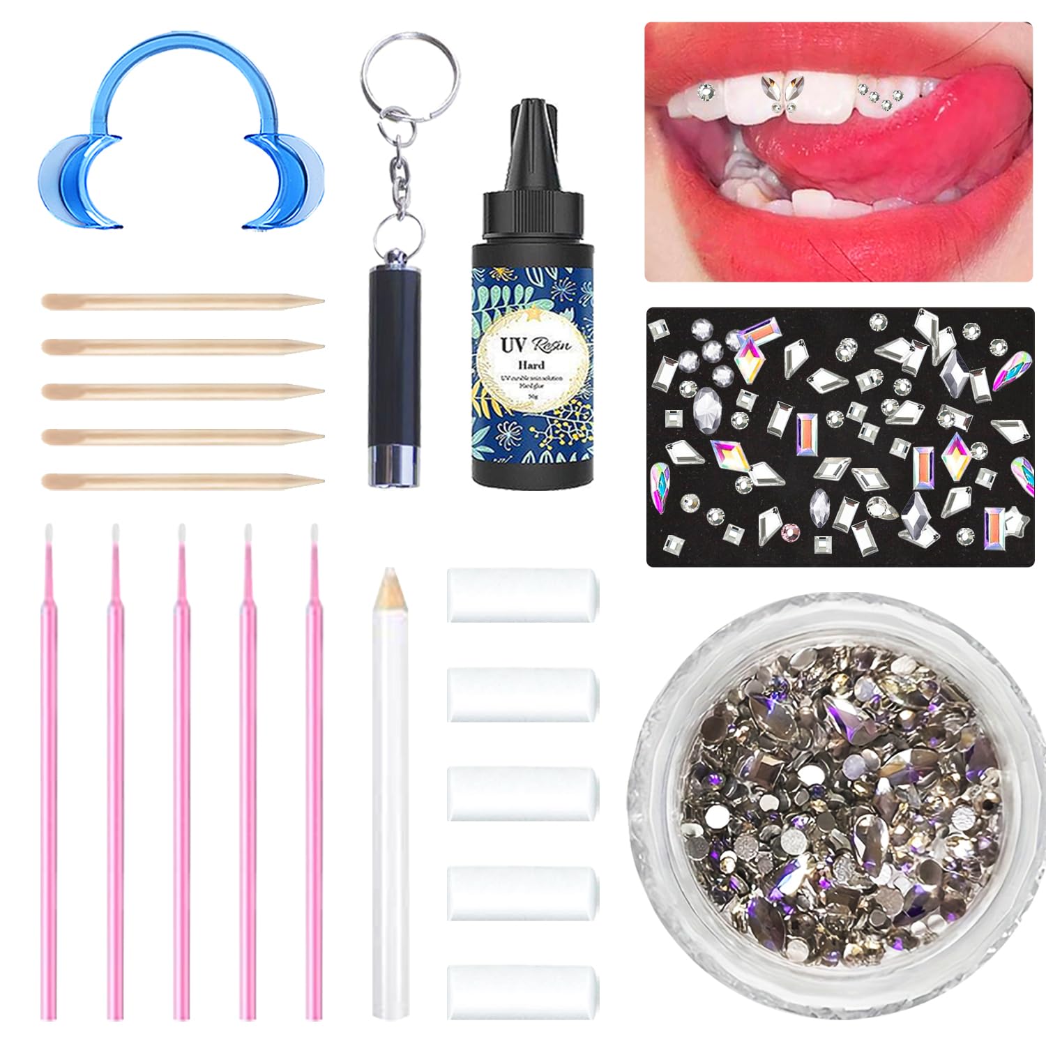 Jaailee DIY Gem Kit, Diamonds Kit, Silver Jewelry Gems Kit with Glue and Light, Sparking Shining Crystals for Sweet Smile