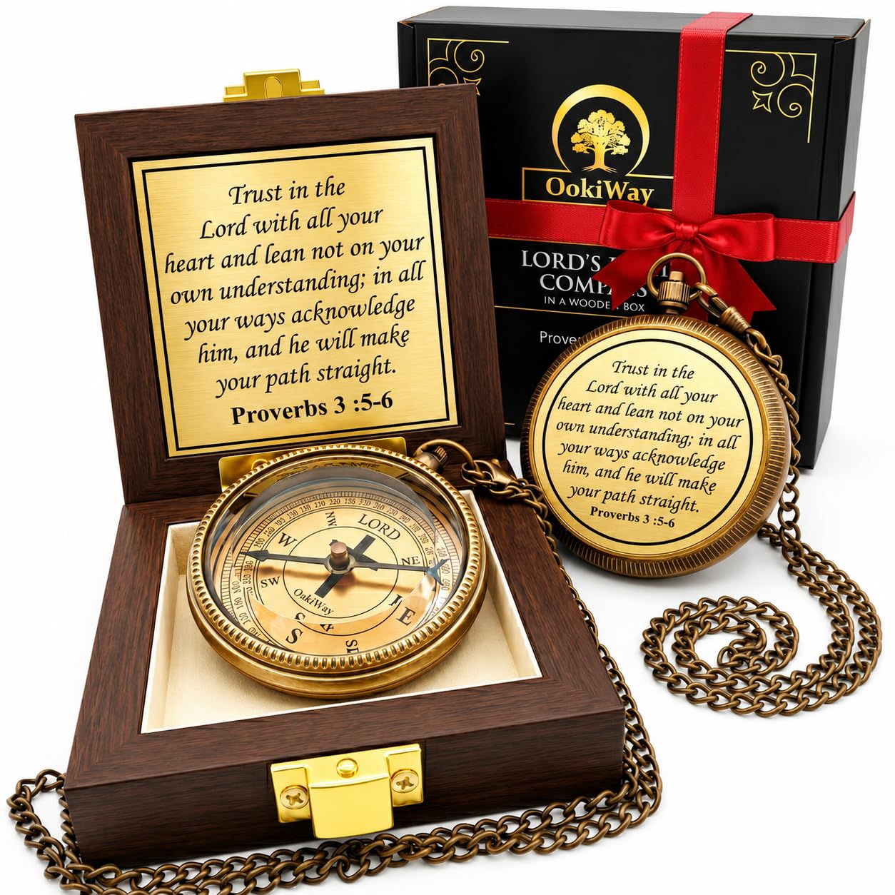 Lord's Path Compass - Baptism, Communion, Confirmation, Christian Gifts for Teenage Boys | Proverbs 3:5-6 Religious Gifts for Men, Graduation Inspirational Present - Greeting Card Included