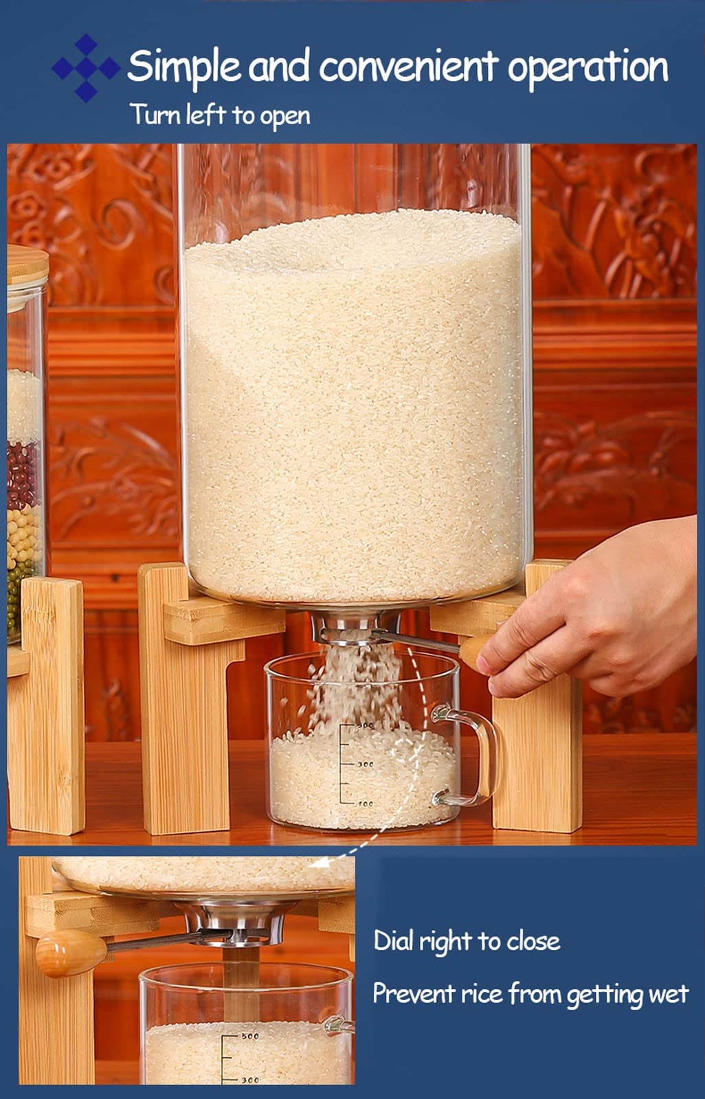 Dispensador de Cereales de 5/7.5L con Vaso Medidor, Contenedores de Almacenamiento de Arroz, Dispensador de Frutos Secos Soja, Alta Capacidad Barril de Arroz, Mantenga los Granos Frescos y Secos(Size: