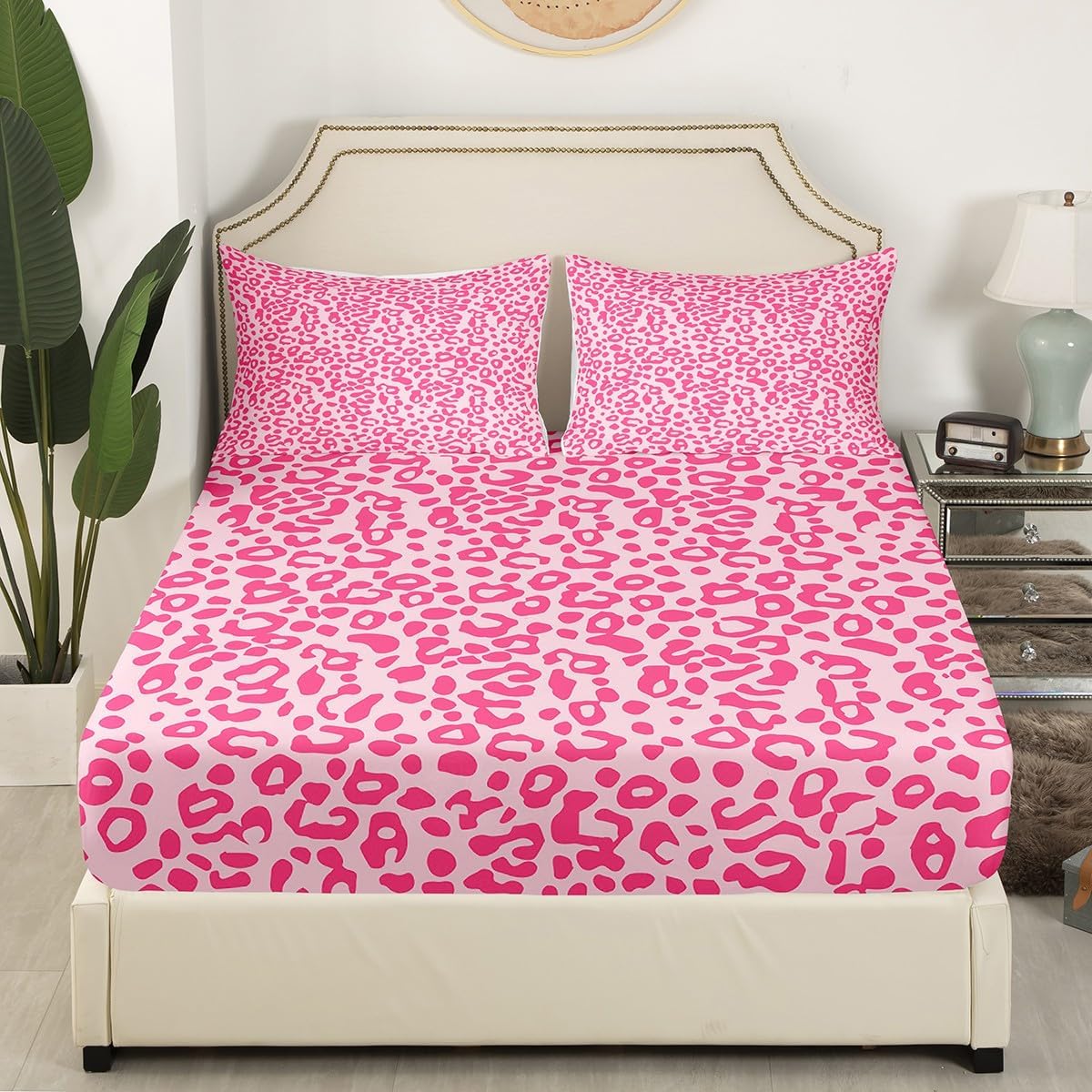 Feelyou Cute Leopard Bed Sheets Set Cheetah Sheet Set for Kids Boys Girls Teens Room Decor Pink Animal Print Sheets with Deep Pocket Fitted Sheet Twin Size Safari Bedding Set 3Pcs