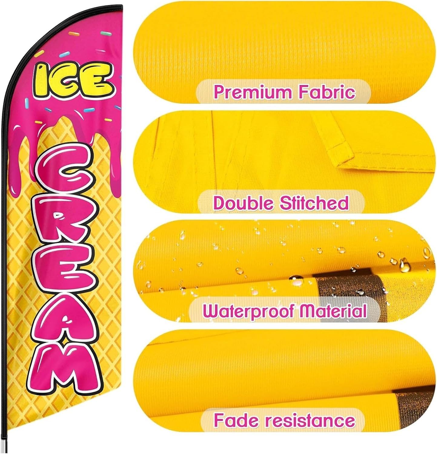 Ice Cream Feather Swooper Flag, Feather Flag with Flag Pole and Ground Stake, 11FT Advertising Banner Sign for Ice Cream Business