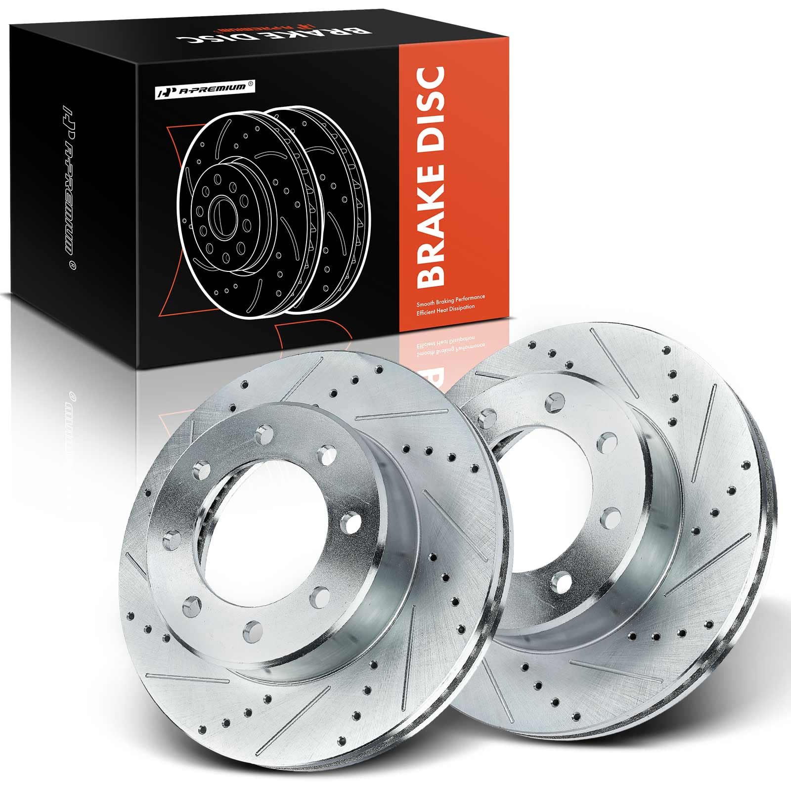 Front Drilled & Slotted Brake Rotors For Dodge/Ram 2500/3500 – 14.17 Inch, 8-Lug, 2-Piece Set