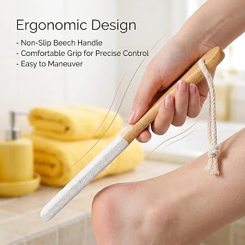 Foot Scrubber, Foot File Exfoliator Pedicure Tool Pumice Stone Foots File Callus Remover Pedicure Feet Scrubber with Wooden Handle for Cracked Feet Heels Elbows, Hands in Shower