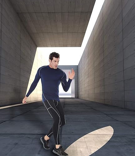 Miniatura 6 de SILKWORLD Paquete de 1  3 pantalones de compresión para hombre bolsillos leggings de gimnasio y secado fresco