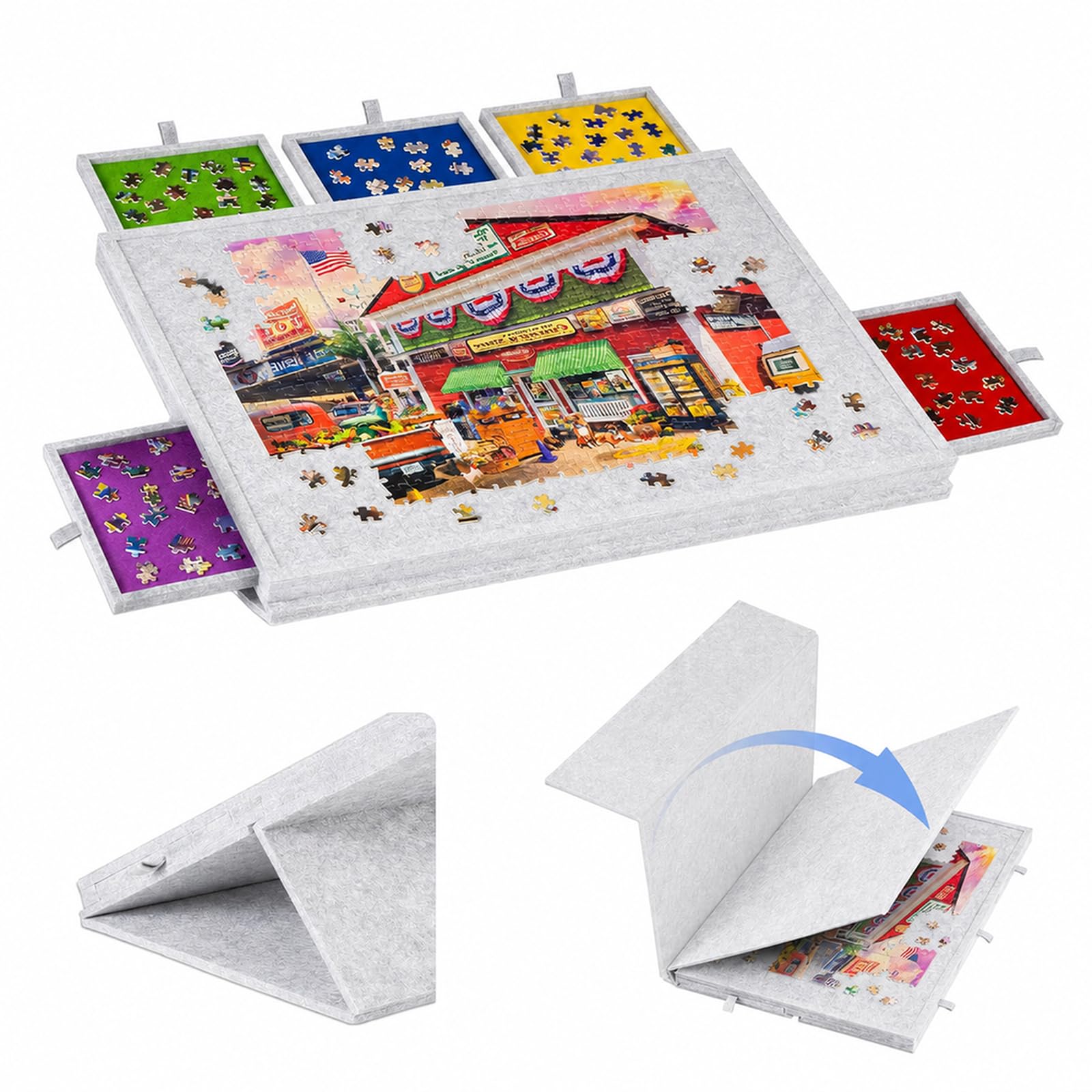 Składana deska do puzzli, 1000 elementów, stół puzzli, jasnoszara