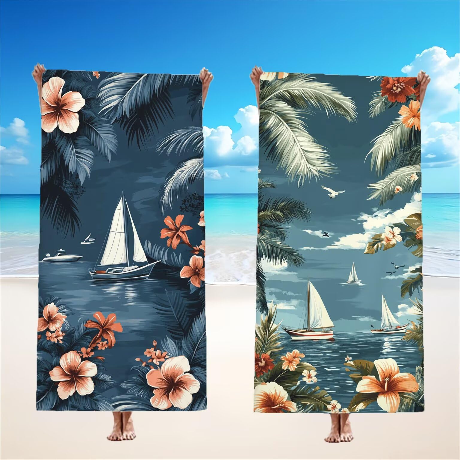 Ręcznik plażowy Hot Spots dla dorosłych, ręcznik z mikrofibry 100 x 200 cm, duży, 2 sztuki, ręczniki kąpielowe, unikalne zatrzaskowe, chłonne, szybkoschnące, odporne na piasek, lekka konstrukcja, do