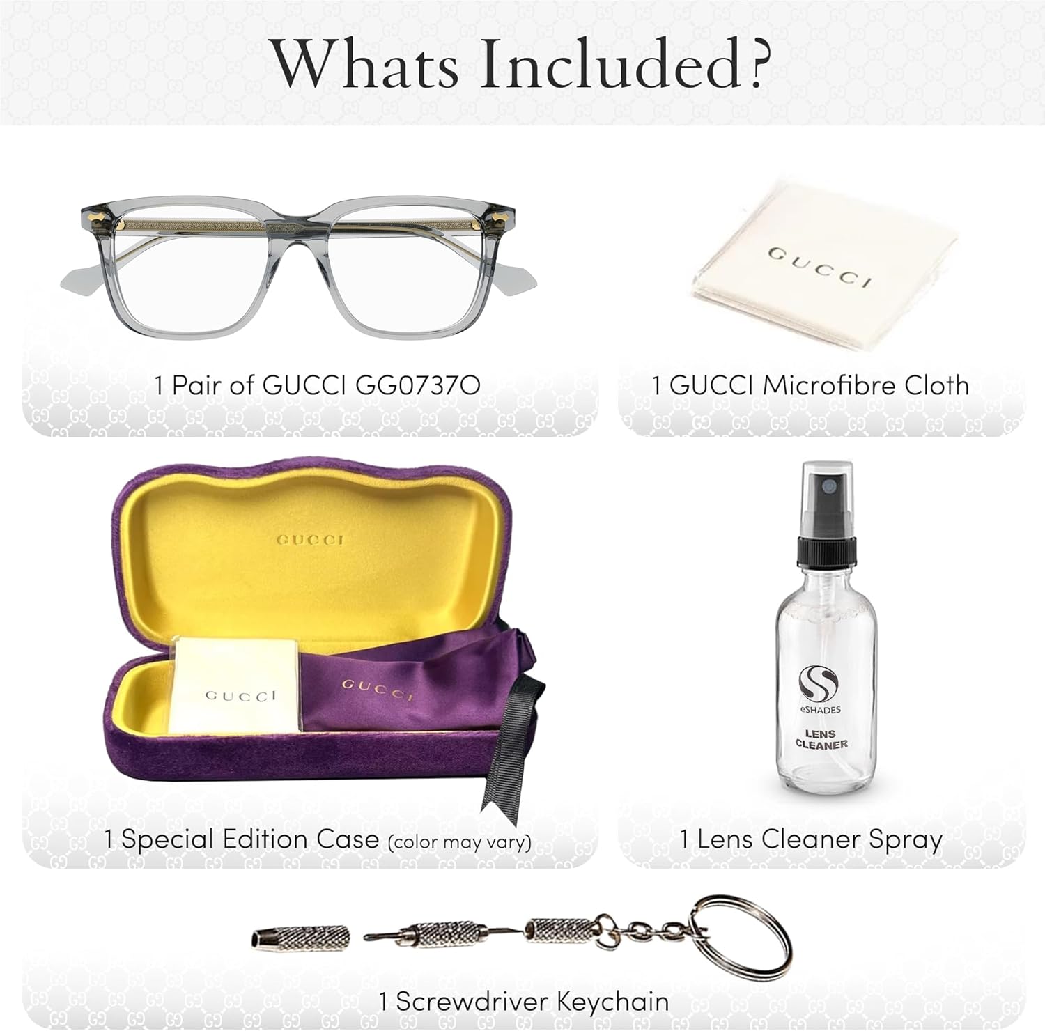 Gucci GG0737O Rectangular Frame Eyeglasses - Pin Front Wirecore Eyewear with Luxury eSHADES Kit - Embrace Sophistication and Elegance - Image 3