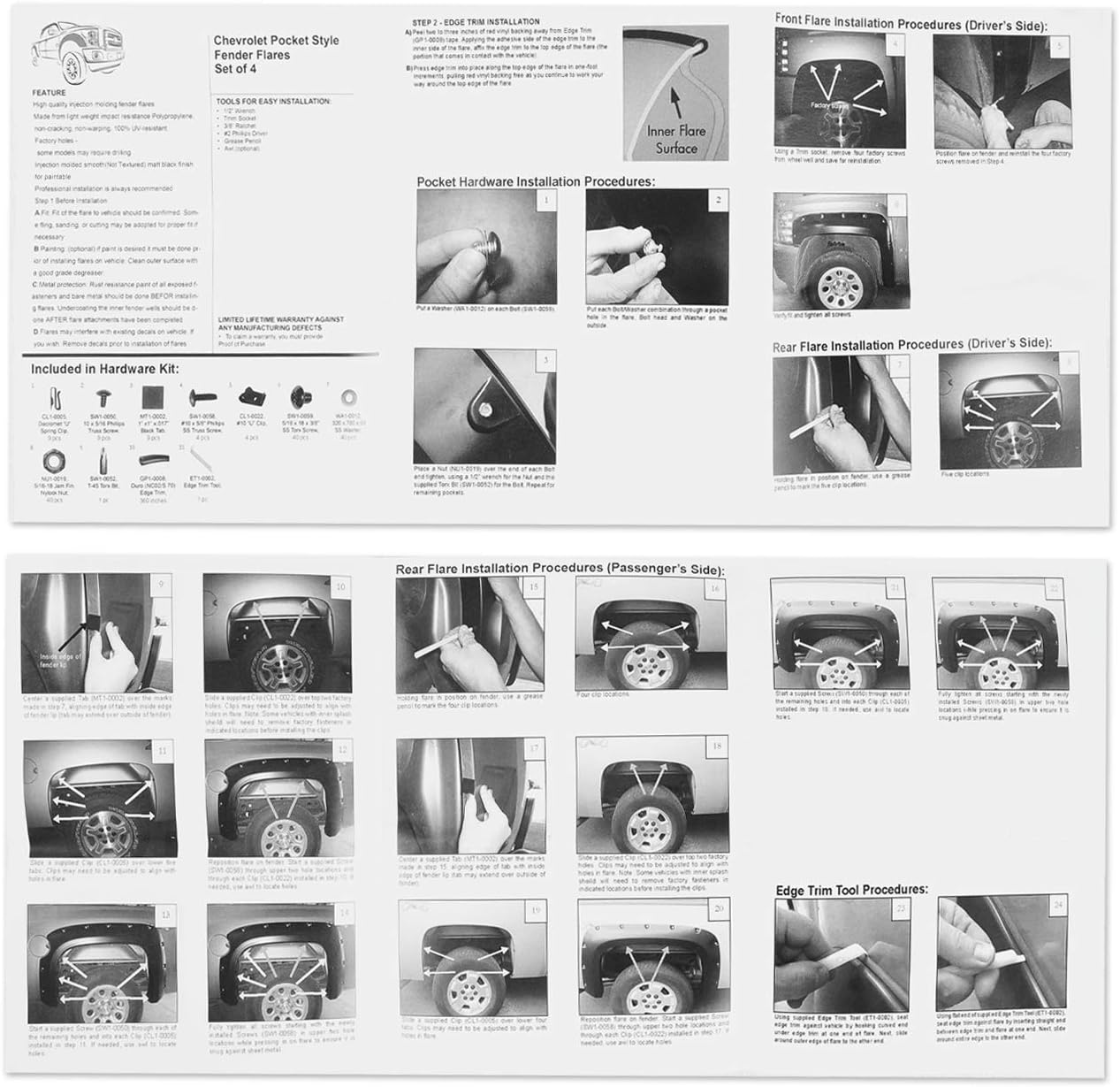 Spec-D Tuning 4PC Front + Rear Smooth Bolt On Pocket Style Fender Flares Black Compatible with 2007-2013 Chevy Silverado 1500 69" Short Bed