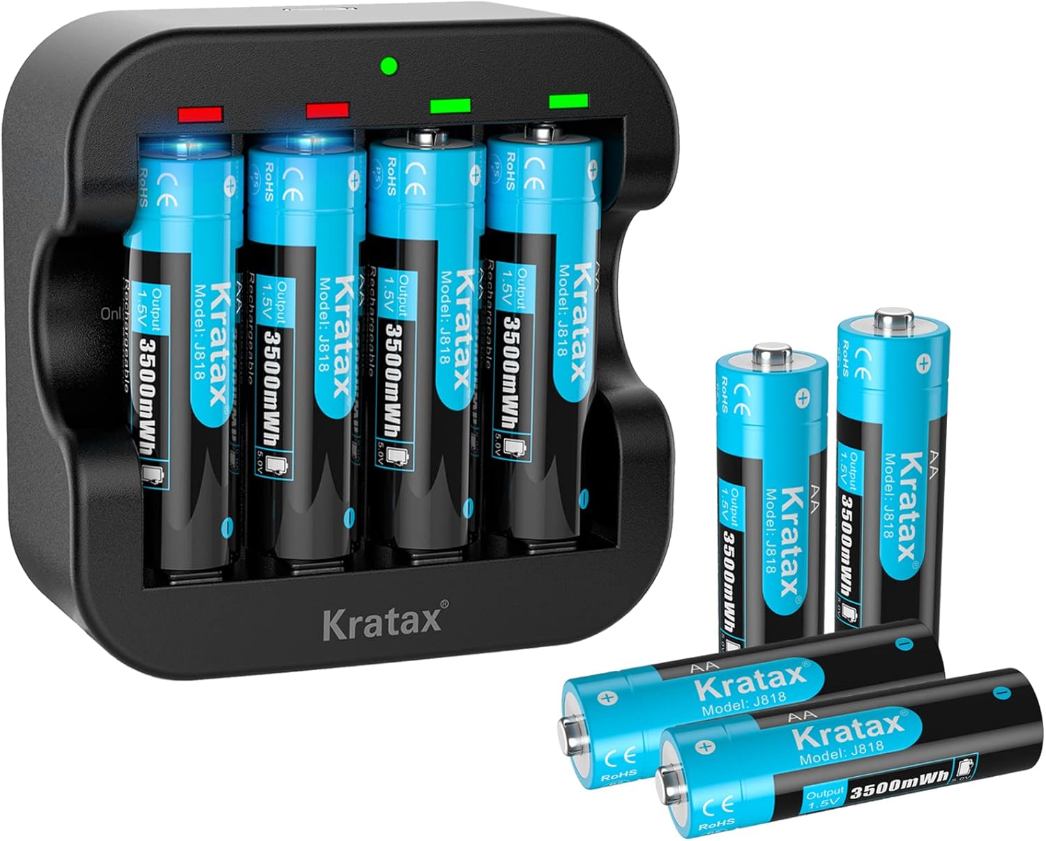 1.5V AA Rechargeable Lithium Batteries,Kratax 8Pack Double A Liion