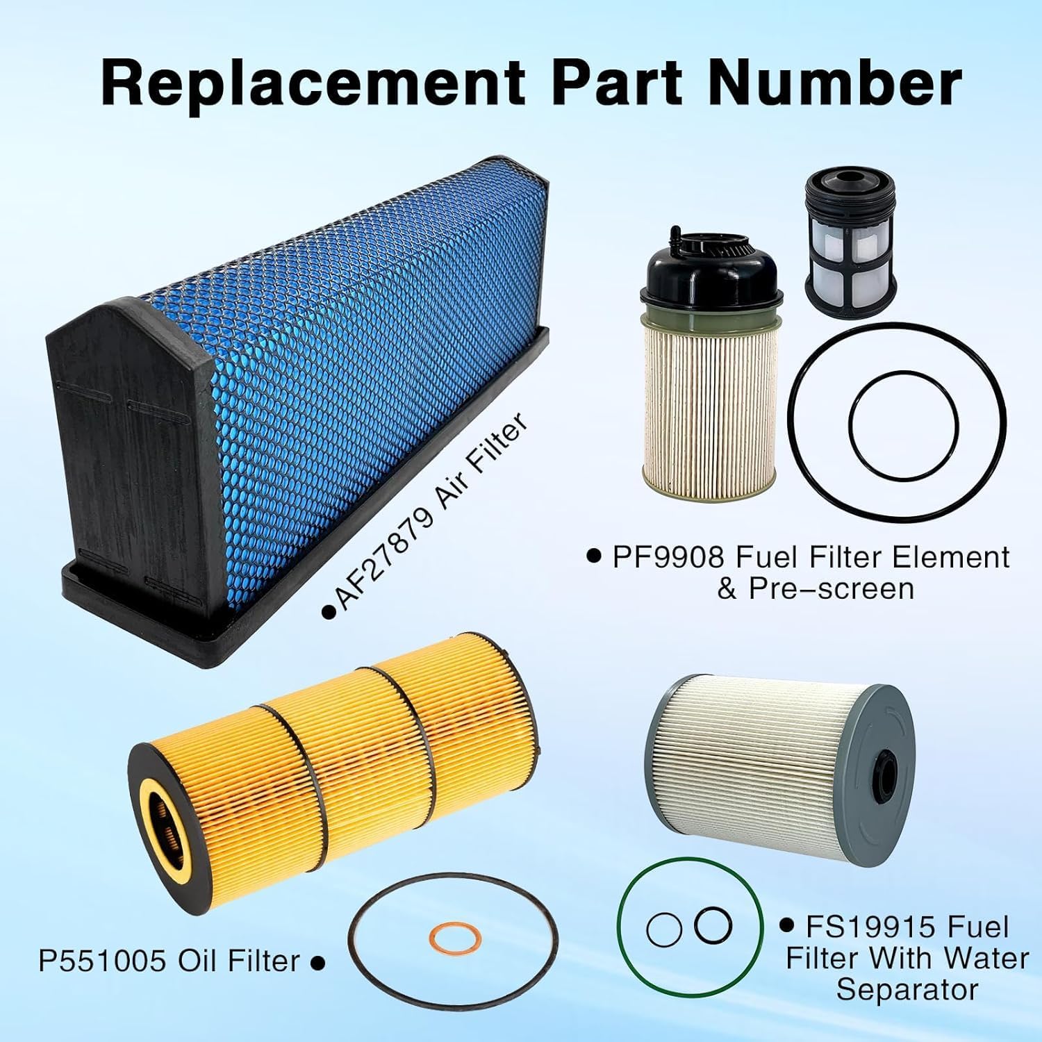 AF27879 P551005 FS19915 PF9908 Filters Kit Compatible with Freightliner Cascadia DD13 DD15 DD16 Detroit Diesel Engine Air Filter Oil Filter FWS Fuel Water Separator Filters