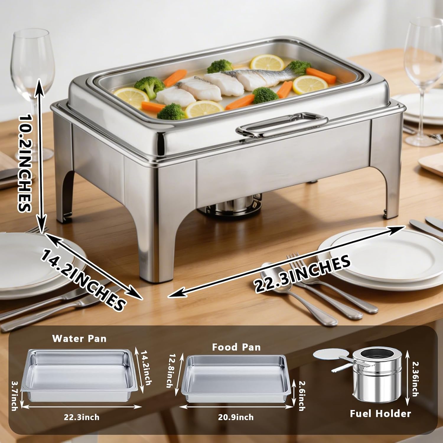 Platos de 9 cuartos de galón para bufé, servidor rectangular y