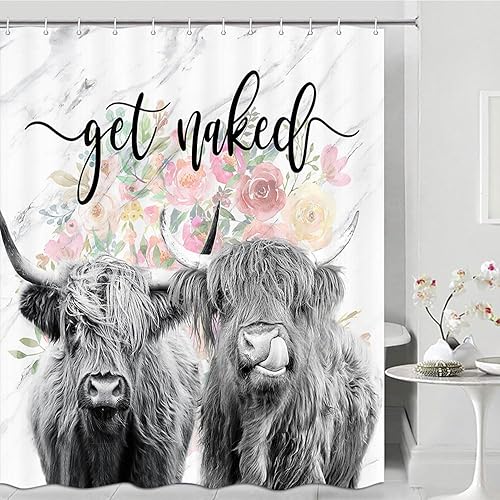 Miniatura 2 de Highland - Cortina de ducha con diseño de vaca, juego de cortinas de ducha modernas de granja, cortina de ducha de vaca occidental, decoración de