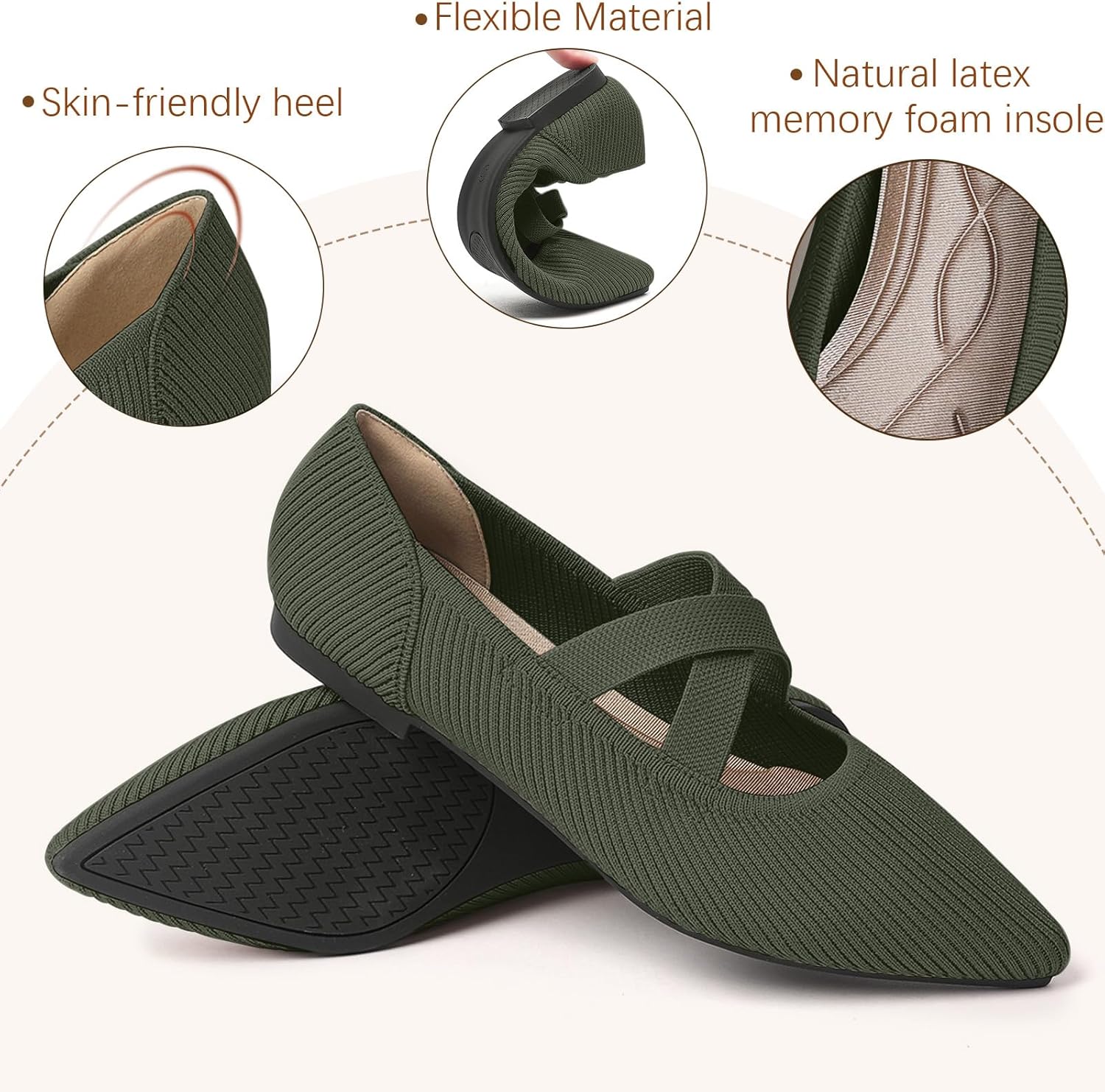 Women's Flats Shoes Pointed Toe Knit Washable Comfortable Dressy Mary Jane Ballet Flat with Strap - Image 4
