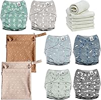 Vista 1 de Mama Koala Pañales de tela para bebé 3.0 con 6 insertos, con 2 bolsas reutilizables para húmedo y seco