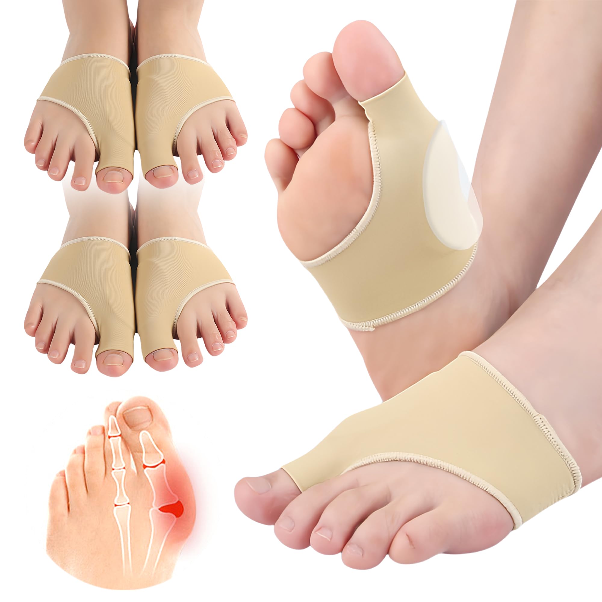 EASICUTI 2 Paar Hallux Valgus Korrektur Socken, Hallux Valgus Bandage mit Gel Polstern, Zehentrenner zur Linderung von Fußschmerzen durch Reibung, Scheuern und Druck, für Herren und Damen, Beige