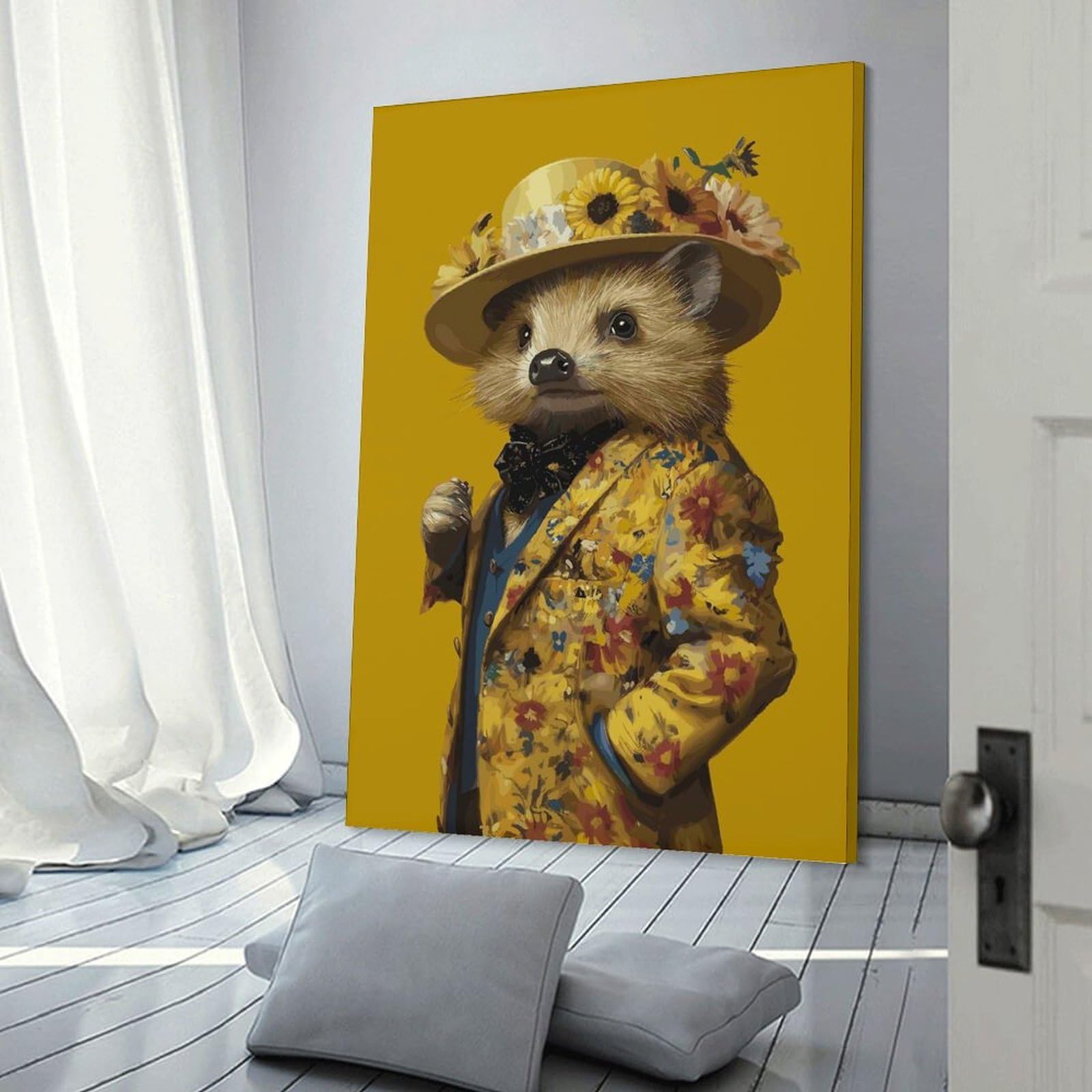 Junmoney Hedgehog in Style Wall Picture Print 24x36inch(60x90cm), for Bedroom Decor, Cosy Corners Or Studios, Home Artwork with A Soft Interior Feel