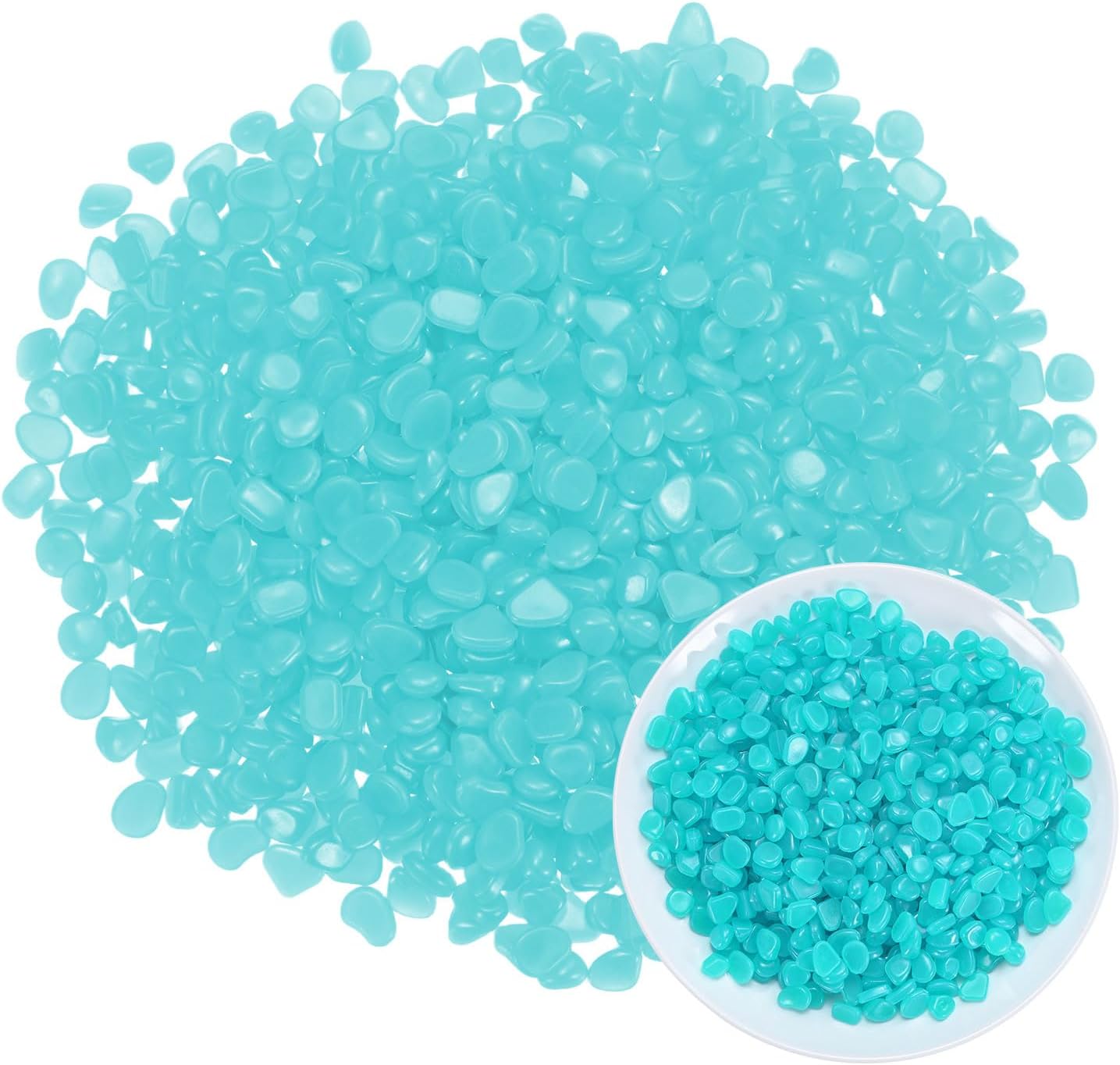 1000-Pack Glow in the Dark Rocks, 0.31"-0.43" Resin Outdoor Garden Decorations Luminous Pebbles Stones for Garden Plants/Aquarium/Backyard Path, Aquarium Gravel [Light Blue]