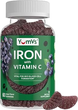 Iron Gummies Supplement with Vitamin C 10 mg Iron Supplement Great-Tasting Gummies Grape Flavor Supports Immune Health & Helps with Iron Deficiency Vegan, Kosher, Non-GMO 60 Count