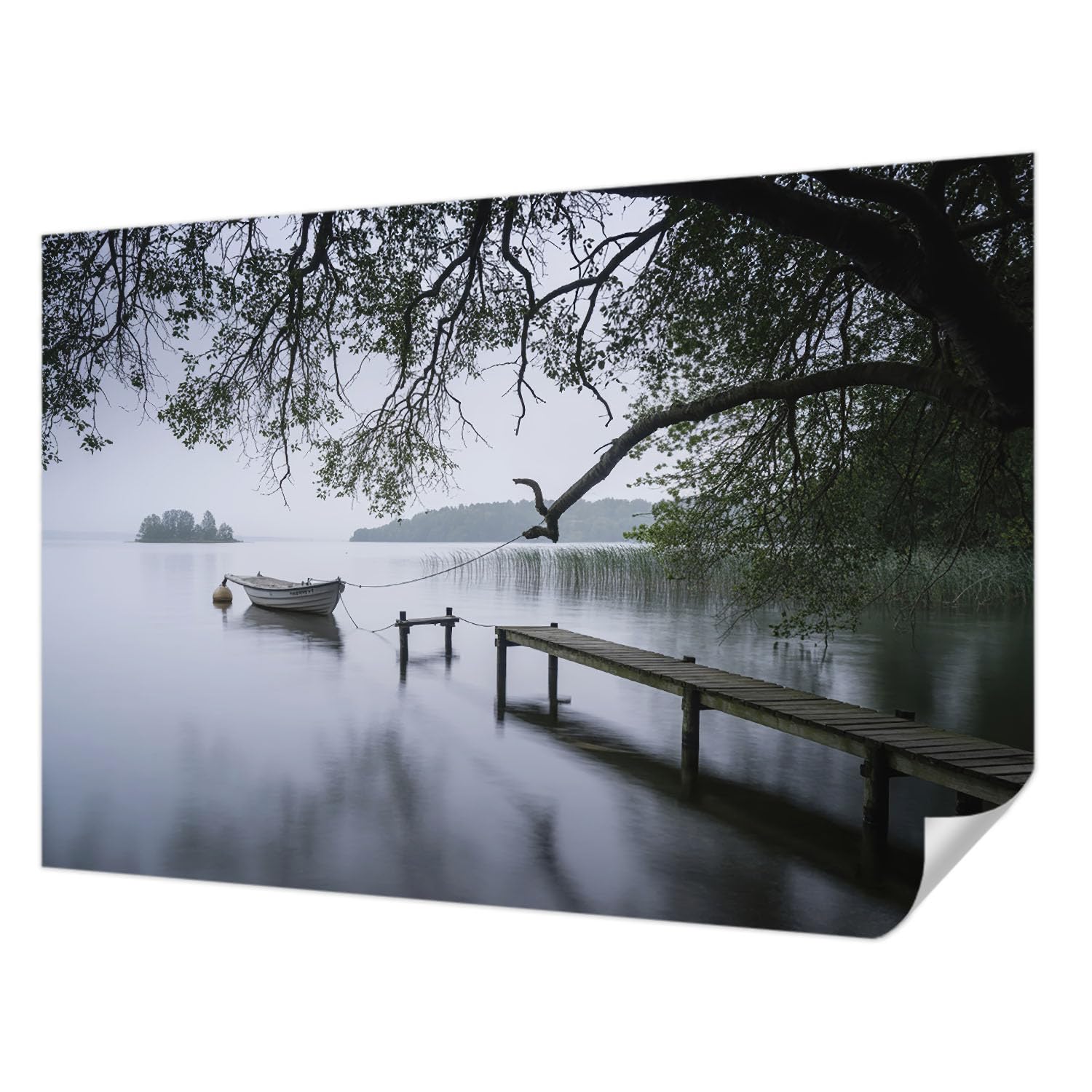 Fotomural autocolante 152x104 cm de un lago tranquilo para decoración de pared de dormitorio