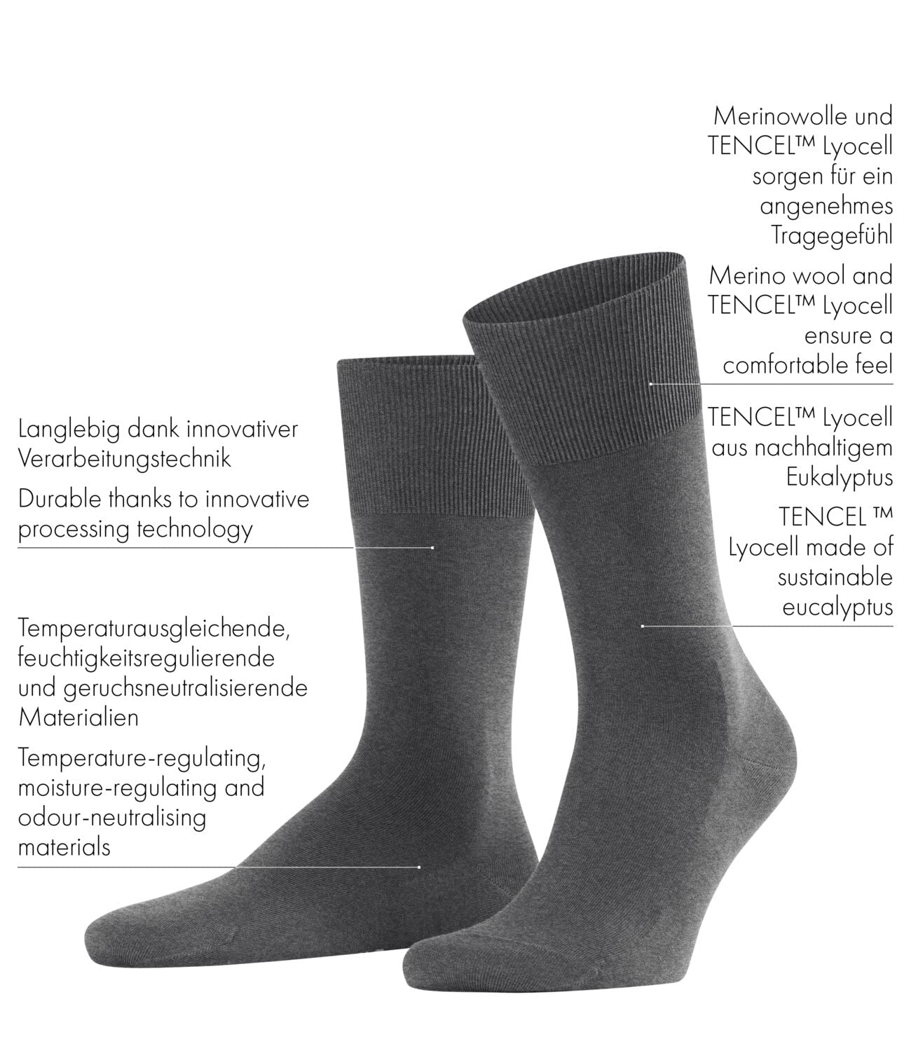 FALKE Mężczyźni Skarpety ClimaWool M So wełna lyocell jednokolorowe 1 Para, Czarny Black 3000, 45-46