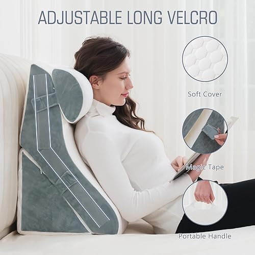 Miniatura 7 de Juego de almohadas de cuña ortopédicas para cabecero de cama de 9, 12, 16 y 20 pulgadas, almohada de espuma viscoelástica ajustable para alivio del