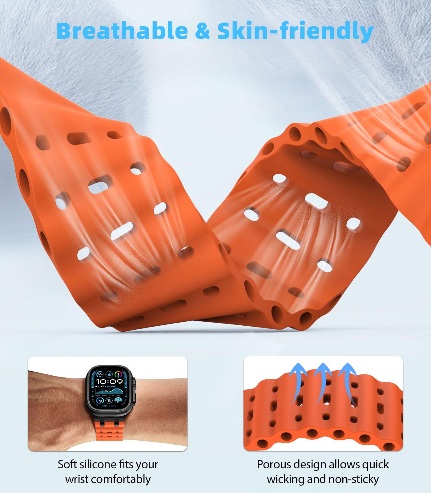 MoKo Correa Ocean Compatible con Apple Watch Ultra 3/2/1 49 mm, S11/S10 46 mm, 9/8/7 45 mm, SE3/SE2/SE/6/5/4 44 mm, 3/2/1 42 mm, Correa Deportiva de Silicona Transpirable