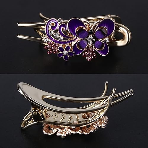 Miniatura 4 de CROWN GUIDE Pinza de pelo trenzada con piedra de cristal brillante, pasador de pelo de gran tamaño con diamantes de imitación, accesorio de mariposa