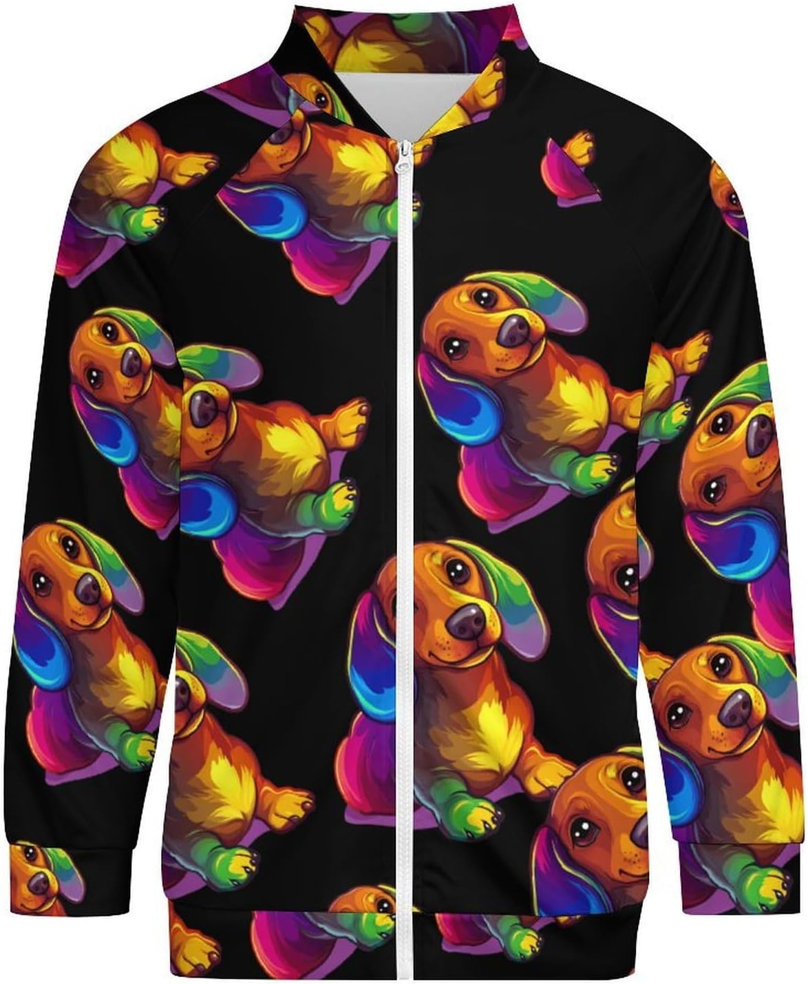 Colorful Dachshund Men's Zip Up Sweatshirt Casual Sweater Jackets Long Sleeve Tops Lightweight Coat