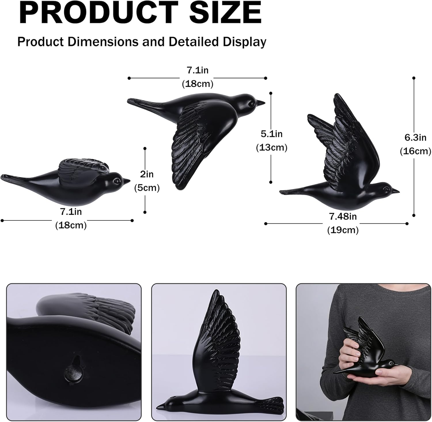 suruim Bird Wall Sculptures Set of 3-3D Wall Art Decor for Living Room, Home Decor Modern GoldEN Wall Decor & Bird Gallery Wall Art (Black)