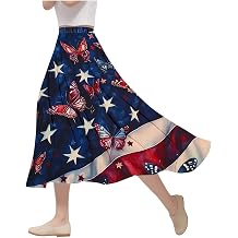 Ruziyoog Women's Patriotic Maxi Skirt 4th of July American Flag Print High Waist Flowy A-Line Skirt Independence Day Outfit