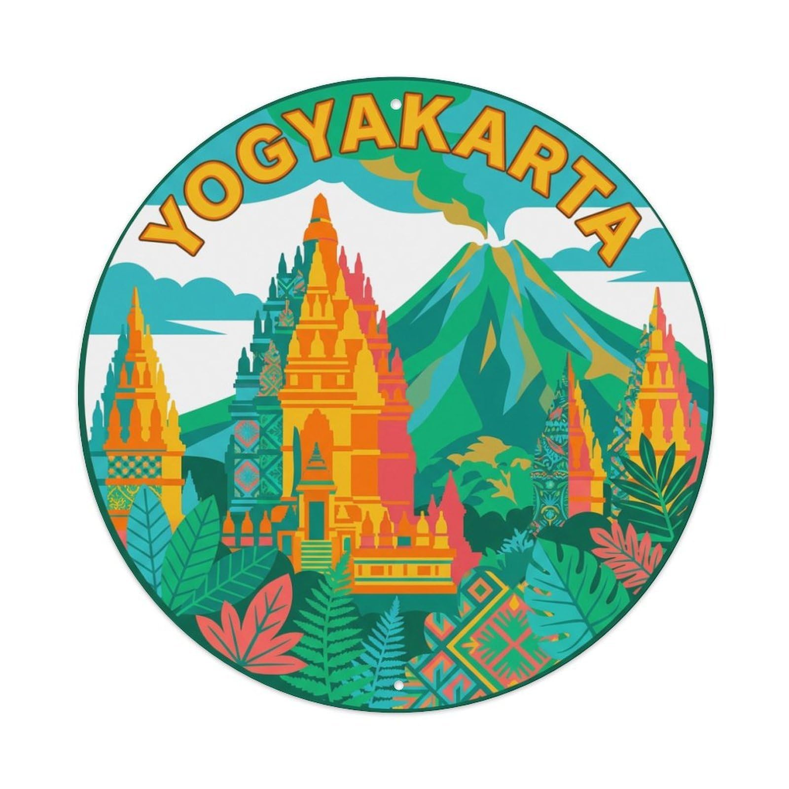 Retro Travel Indonesia Yogyakarta Vintage Metal Tin Sign Plaque Wall Decor for Cafe, Club Bar, Office, Garden Metal Poster 8x8Inch