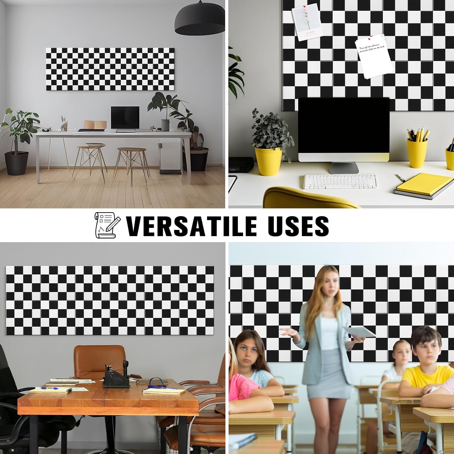 Geyoga 12 Pcs Felt Bulletin Board Tiles for Wall 12 x 12 Inch Checkered Wallpaper Backdrop Racing Cork Board Cute Acoustic Wall Panels Self Adhesive for Room Home Office(Racing)