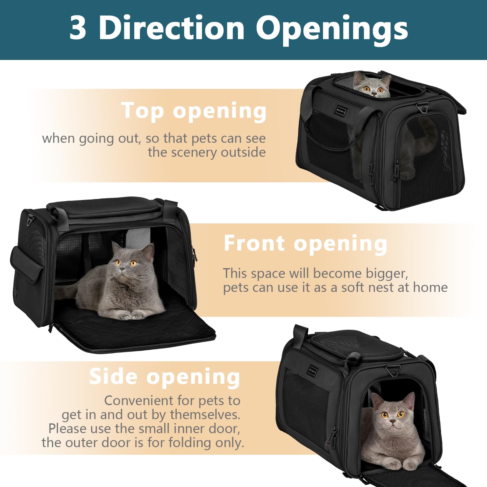 Petsfit Pet Carrier for Cat and Small Dogs Dog Carriers Quadrangle Oxford Fabric and Ventilation Mesh - Image 4