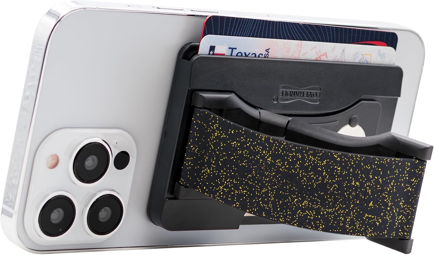 LOVEHANDLE Phone Wallet with Kickstand and Adapter Ring for MagSafe, Phone Card Holder, Wireless Charging Compatible, Wallet Compatible with MagSafe - Gold Onyx