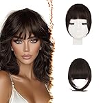 BARSDAR Human Hair Clip in Bangs - Real Human Hair Clip in Bangs for Women - Brown French Bangs Hairpieces Fringe with Temples Real Hair Bangs Extensions - Dark Auburn Brown
