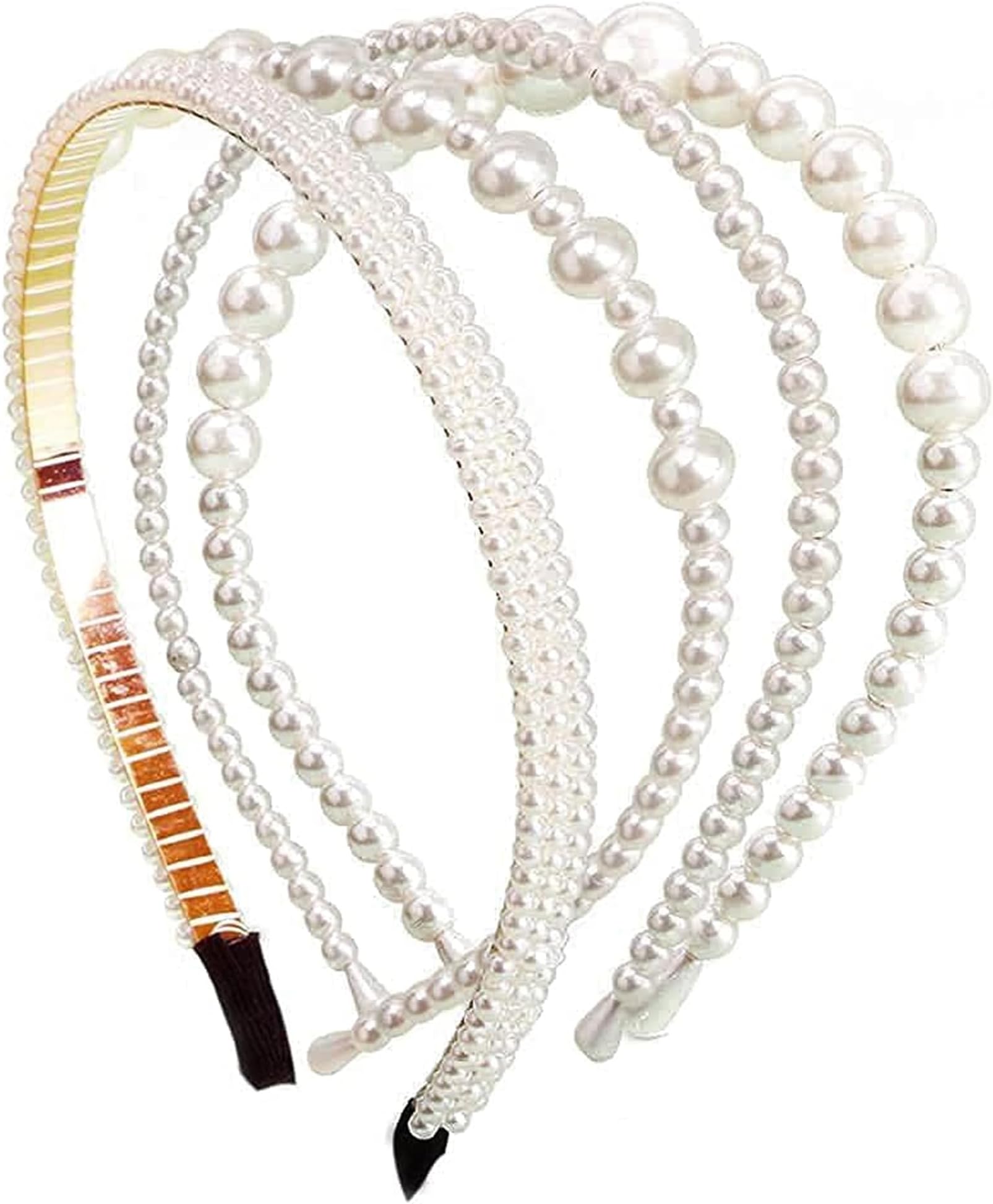 4 Pcs Pearl Headbands for Women & Girls โ White Faux Pearl & Rhinestone Hairbands โ Elegant Bridal Hair Hoops for Weddings, Parties, Proms, Bridesmaids โ Fashionable Hair Accessories