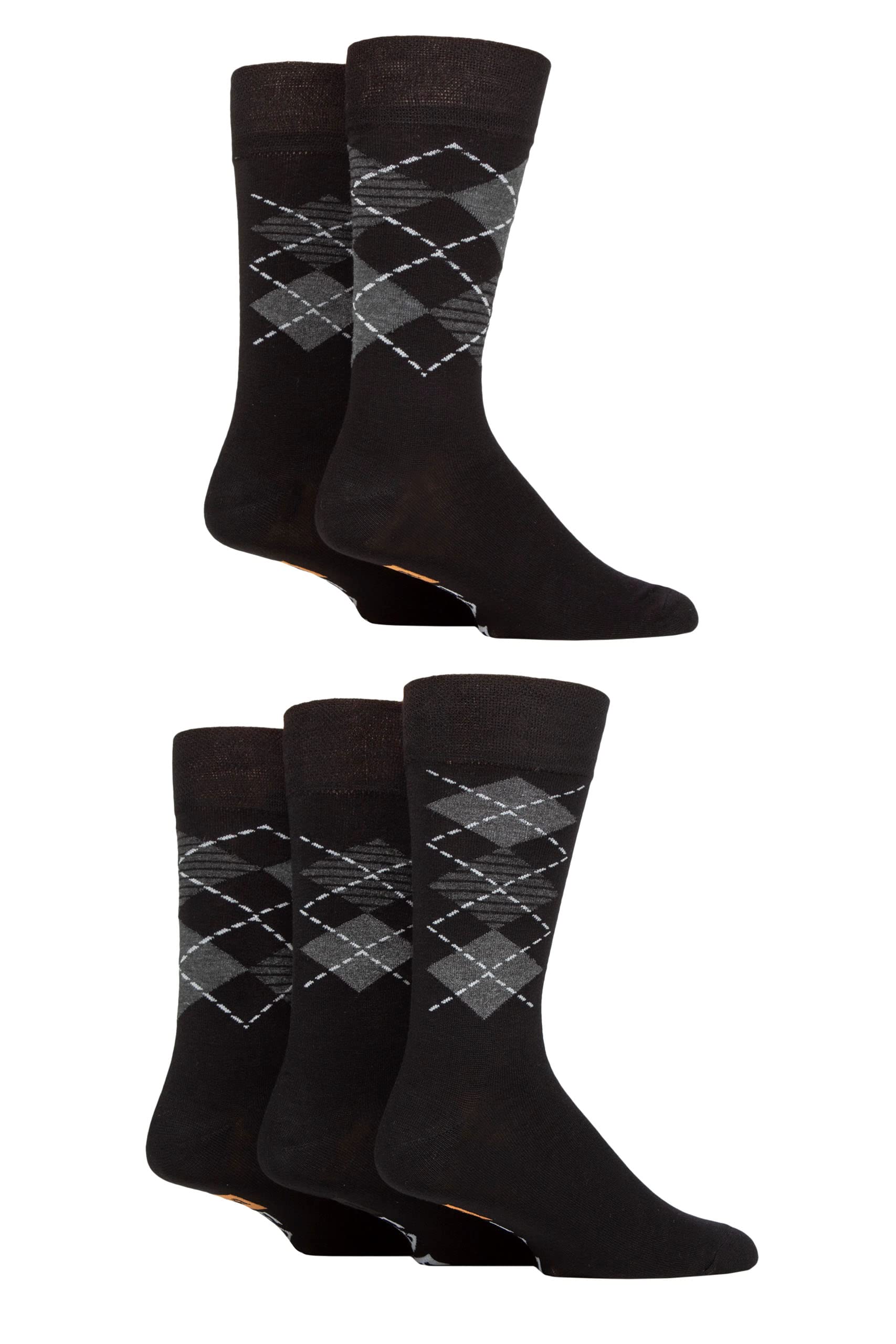 Farah Mens Argyle, Patterned and Striped Bamboo Socks Pack of 5 Black/Charcoal/Grey Argyle 6-11