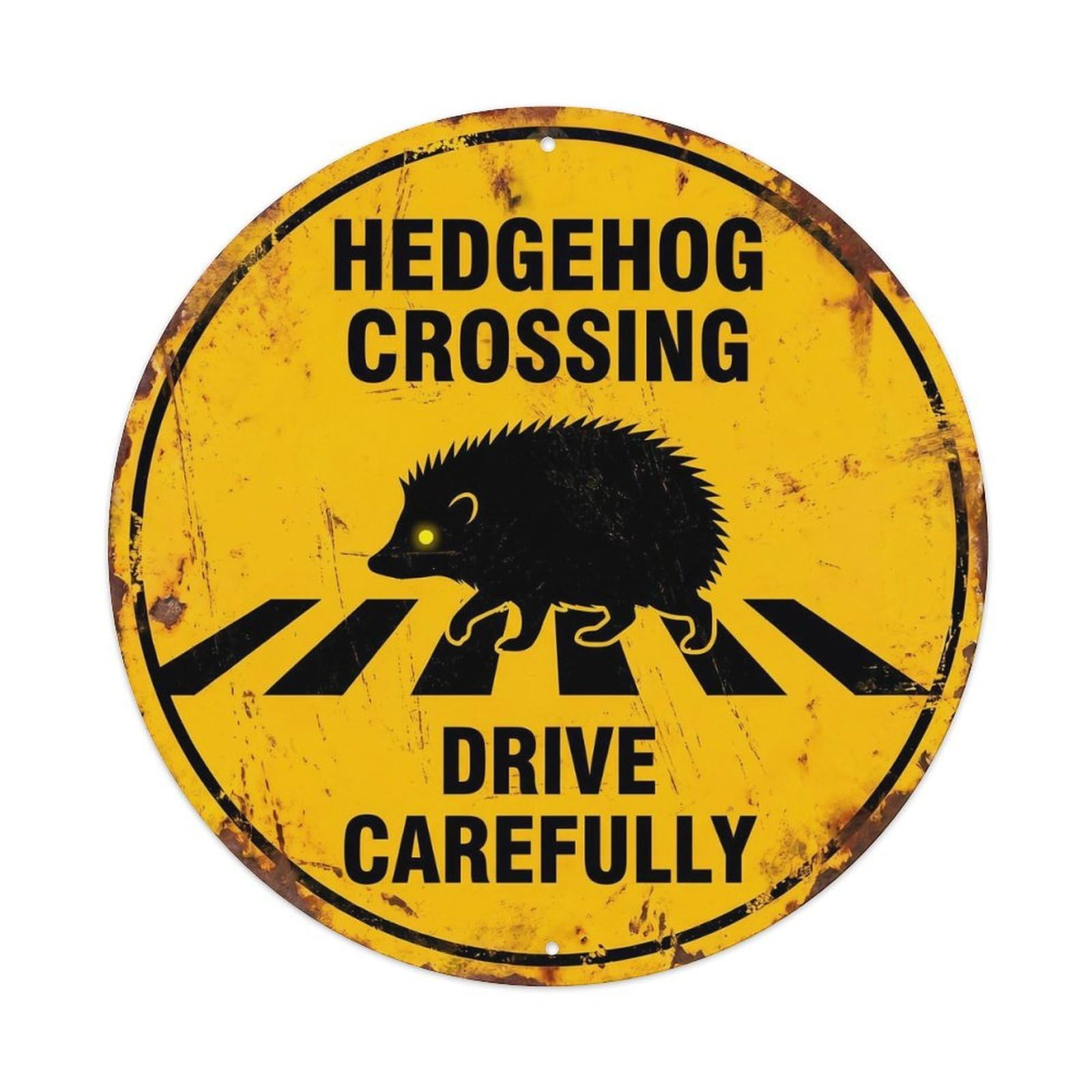 Cwbufd Vintage Style Hedgehog Crossing Drive Carefully Vintage Metal Tin Sign Plaque Wall Decor For Cafe, Club Bar, Office, Garden Metal Poster 8X8inch