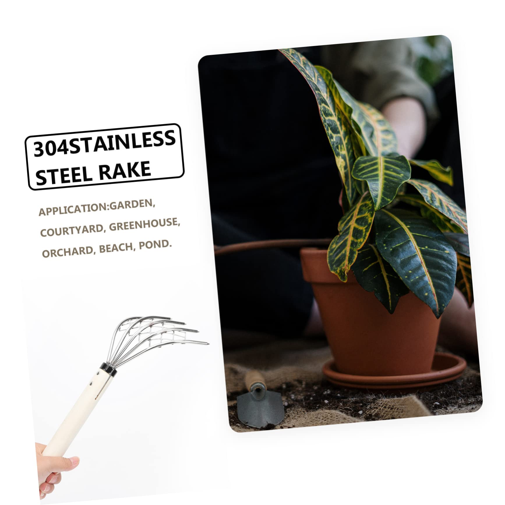 TOYANDONA 2 Stck. Edelstahlrake Muschel Rechen Klaue klatschen B Rasen klein Spreizerde Rechen Garten Federrechen Muschelrechen mit Griff Muschelrechen im Freien Holz Silver