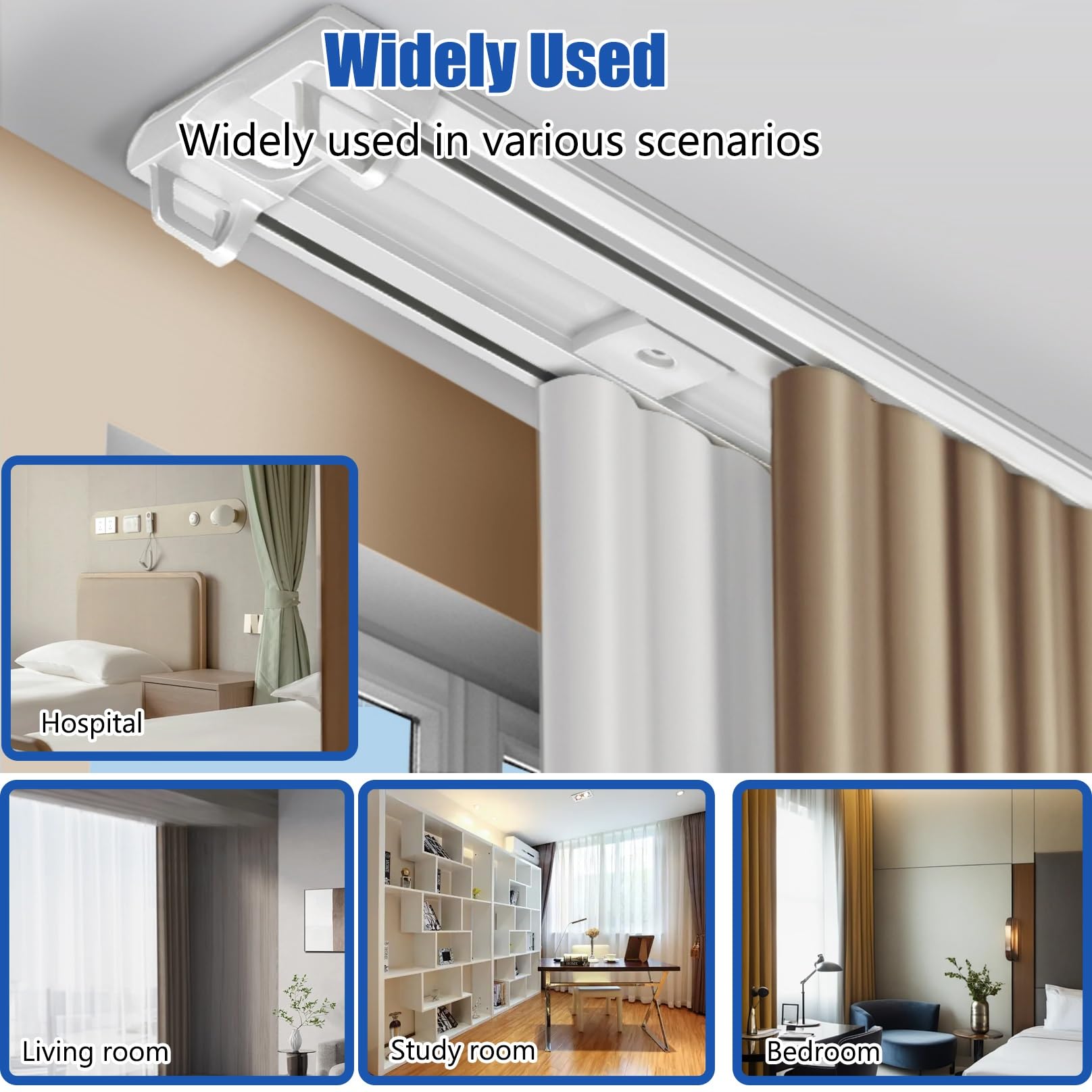Tringle à rideaux silencieuse à rails à double rangée, rail rideaux plafond pour chambre à coucher, salon, rideaux occultants(Wit,2.2m(7.2ft))