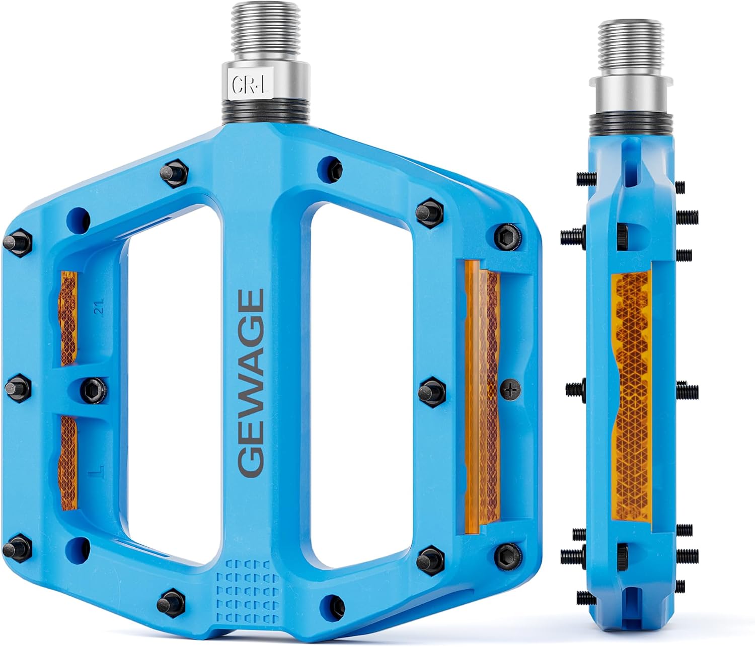 Mountain Bike Pedals 9/16 Inch - Bicycle Flat Pedals with Reflectors - Lightweight Nylon Fiber Wide Platform Pedals for Mountain Bike, BMX, Road Bike Pedals