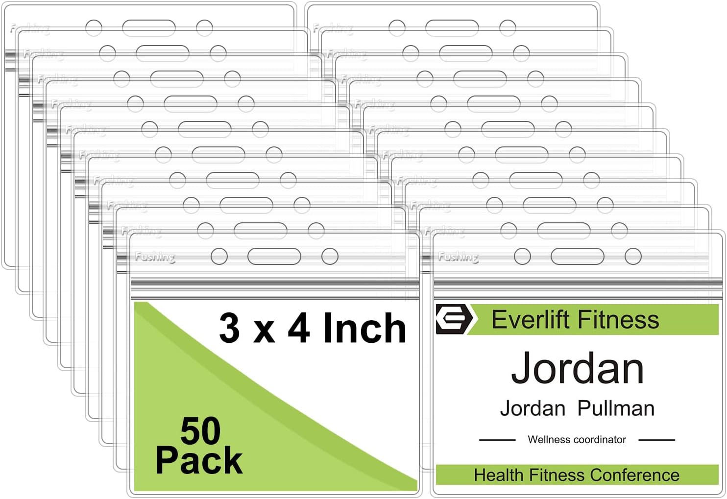Fushing 50Pcs Clear Plastic Horizontal Name Tags Badge ID Card Holders And 50pcs Flat Neck Lanyards With Swivel Hook